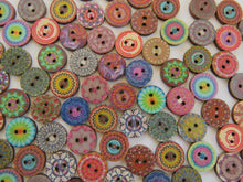 Load image into Gallery viewer, 15mm Bright Print Retro vintage buttons 2 holes- Choose set of 25, 50 or 100 from menu