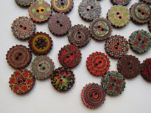 Load image into Gallery viewer, 30 Cog wheel edge Retro Vintage print 20mm buttons 2 holes