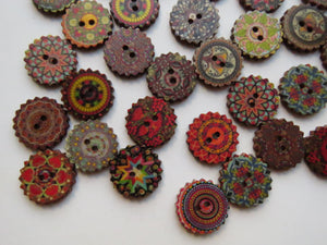30 Cog wheel edge Retro Vintage print 20mm buttons 2 holes