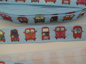 1m Camper Vans Blue FOE 15mm FoldOver Elastic Fold over