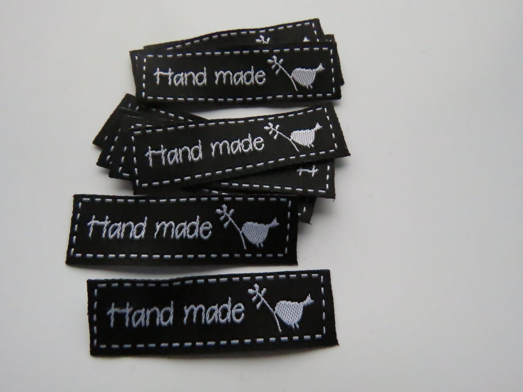 10 Black Hand made and bird with Twig Labels 50x 15mm