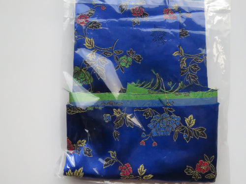 2 pieces- Royal Blue Chinese brocade fabric remnants 12 x 12 cm and 9cm x 68cm