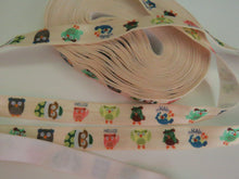 Load image into Gallery viewer, 1m Owl Print on Cream Fold over FOE Foldover Elastic 15mm