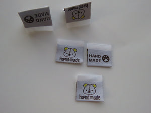 4 Bear Print Handmade and/or Bear Paw Handmade White woven labels 24x22mm