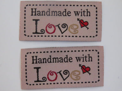 10 Light Beige Handmade with Love labels 50x 25mm