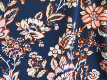 Load image into Gallery viewer, SALE 50% off- 1m Navy and Burnt Orange floral print 95% Ecovero viscose and 5% spandex  stretch knit fabric 150cm (Copy) (Copy) (Copy) (Copy)