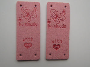 10 Mixed Colour PU Leather  Butterfly Handmade Foldable Labels and With (heart symbol) Love on other side. 50x 20mm