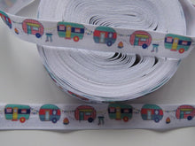 Load image into Gallery viewer, 5m Caravan print 15mm fold over elastic FOE foldover elastic or use menu to buy by the metre