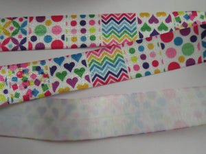 10m Mixed Pattern Squares Wider 25mm White FOE FoldOver Fold Over Elastic