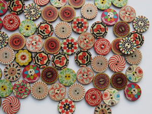 25 Mixed Print retro vintage mixed print 20mm buttons 2 holes