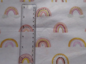 2m Rainbows on white  100% organic cotton jersey knit 112cm