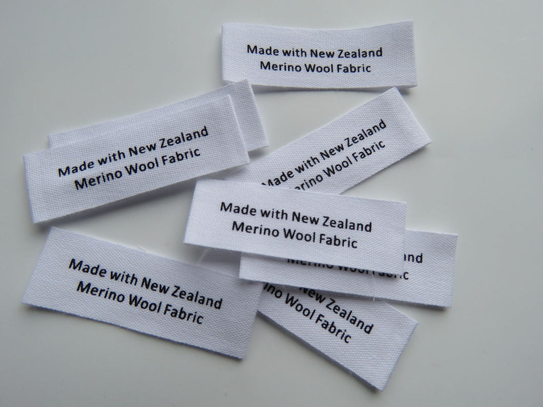 10 White cotton labels- Made with New Zealand Merino Wool Fabric