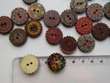 Load image into Gallery viewer, 30 Cog wheel edge Retro Vintage print 20mm buttons 2 holes
