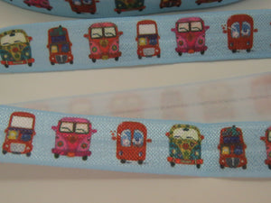 1m Camper Vans Blue FOE 15mm FoldOver Elastic Fold over