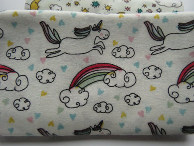 Magical Unicorn Fabric Bundle of 5 Fat Quarters. Mixed prints- 100% cotton. 50 x 52cm per piece