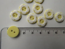Load image into Gallery viewer, 10 Yellow with raised white flower around edge 12.5mm buttons