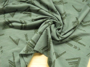 23cm Catford Green Directional print 100% merino jersey knit 180g- precut