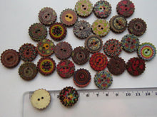 Load image into Gallery viewer, 30 Cog wheel edge Retro Vintage print 20mm buttons 2 holes