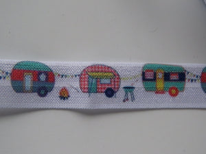 5m Caravan print 15mm fold over elastic FOE foldover elastic or use menu to buy by the metre