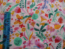 Load image into Gallery viewer, 2m Colourful butterly and floral print with pink background  100% organic cotton jersey knit 112cm