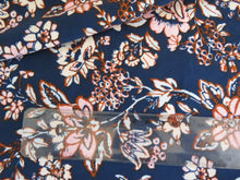 Load image into Gallery viewer, SALE 50% off- 1m Navy and Burnt Orange floral print 95% Ecovero viscose and 5% spandex  stretch knit fabric 150cm (Copy) (Copy) (Copy) (Copy)