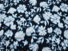 Load image into Gallery viewer, 1.5m Navy blue and pale blue floral print viscose stretch knit fabric 150cm