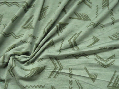 1.7m Catford Green Directional print 100% merino jersey knit 180g- precut