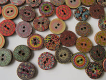 Load image into Gallery viewer, 25 Retro vintage 15mm buttons 2 holes- random mix of prints