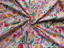 Load image into Gallery viewer, 2m Colourful butterly and floral print with pink background  100% organic cotton jersey knit 112cm