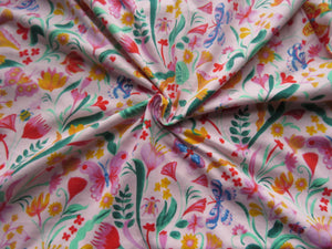 2m Colourful butterly and floral print with pink background  100% organic cotton jersey knit 112cm