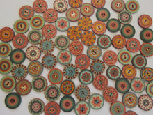Load image into Gallery viewer, 10 Mixed Pattern Teal Orange Pink Retro Print buttons 25mm diameter