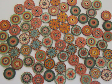 50 Mixed Pattern Teal Orange Pink Retro Print buttons 25mm diameter