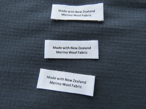 White 100% cotton labels- Made with New Zealand Merino Wool Fabric- sets of 10, 25, 50 or 100