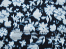 Load image into Gallery viewer, 1.5m Navy blue and pale blue floral print viscose stretch knit fabric 150cm