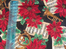 Load image into Gallery viewer, 55cm L x 90cm wide Trumpet Music and Red Poinsetta print  Christmas fabric 100% cotton