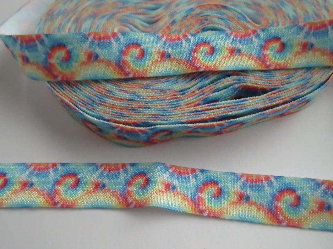 1m Sunrays and swirls print 15mm wide fold over elastic FOE foldover