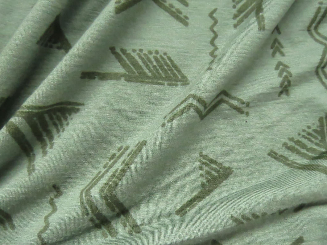 1.7m Catford Green Directional print 100% merino jersey knit 180g- precut