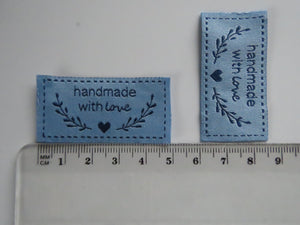 28 White with Gold Handmade with Love labels with heart and branch 50mm wide x 25mm high