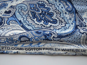 2m Blue and Printed Paisley print 100% combed cotton knit 140cm