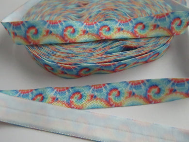 5m Sunrays and swirls print 15mm wide fold over elastic FOE foldover