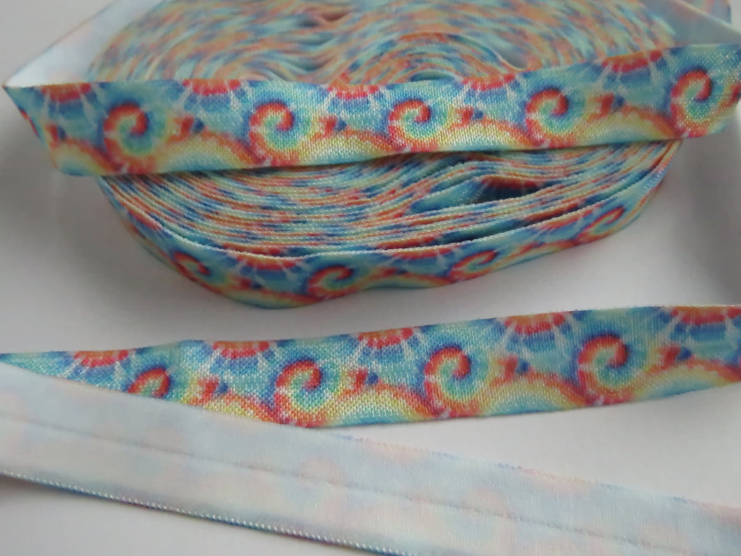 5m Sunrays and swirls print 15mm wide fold over elastic FOE foldover
