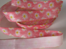 Load image into Gallery viewer, 2m White Daisy on Pink Fold Over Elastic FOE Foldover elastic 15mm