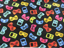 Load image into Gallery viewer, Sale 50% off- 1m Remote Controllers bright print on black cotton spandex jersey knit fabric 150cm