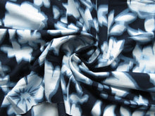 Load image into Gallery viewer, 1.5m Navy blue and pale blue floral print viscose stretch knit fabric 150cm