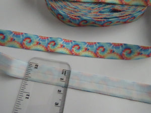 5m Sunrays and swirls print 15mm wide fold over elastic FOE foldover