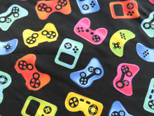 Load image into Gallery viewer, Sale 50% off- 1m Remote Controllers bright print on black cotton spandex jersey knit fabric 150cm