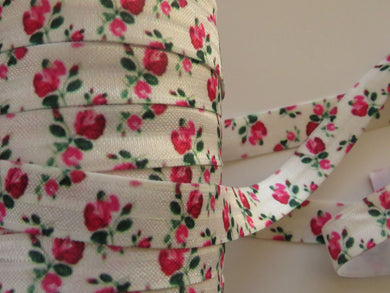 5m Pink Roses on White 15mm fold over elastic FOE foldover elastic