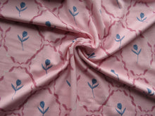 Load image into Gallery viewer, 2m Blue Tulip in Circle Print on 95% Ecovero viscose and 5% spandex 150cm