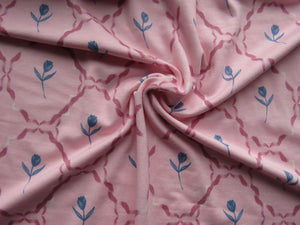 2m Blue Tulip in Circle Print on 95% Ecovero viscose and 5% spandex 150cm