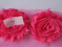 Load image into Gallery viewer, 3 x #4 Bright pink Shabby chic chiffon flower 50mm flower.